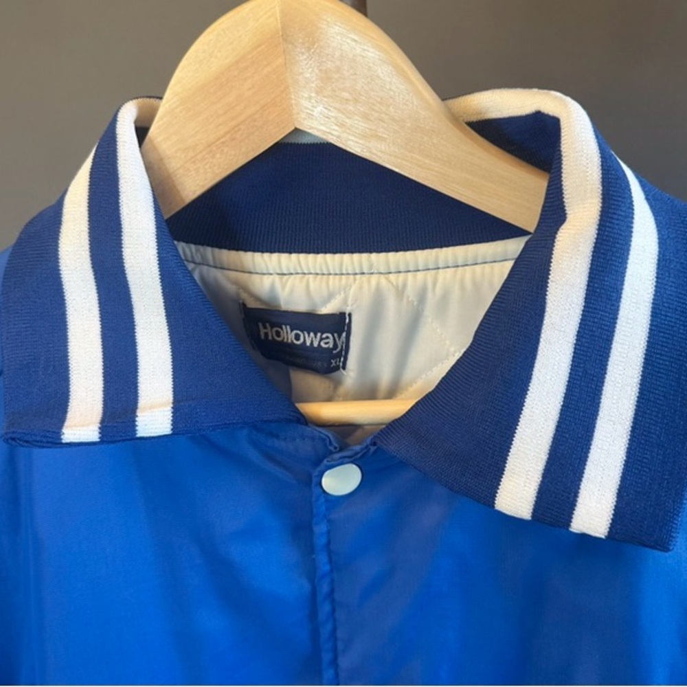 Vintage 90s Wyoming 36 Holloway Blue and White Varsity Bomber Jacket Men's - Picture 4 of 14
